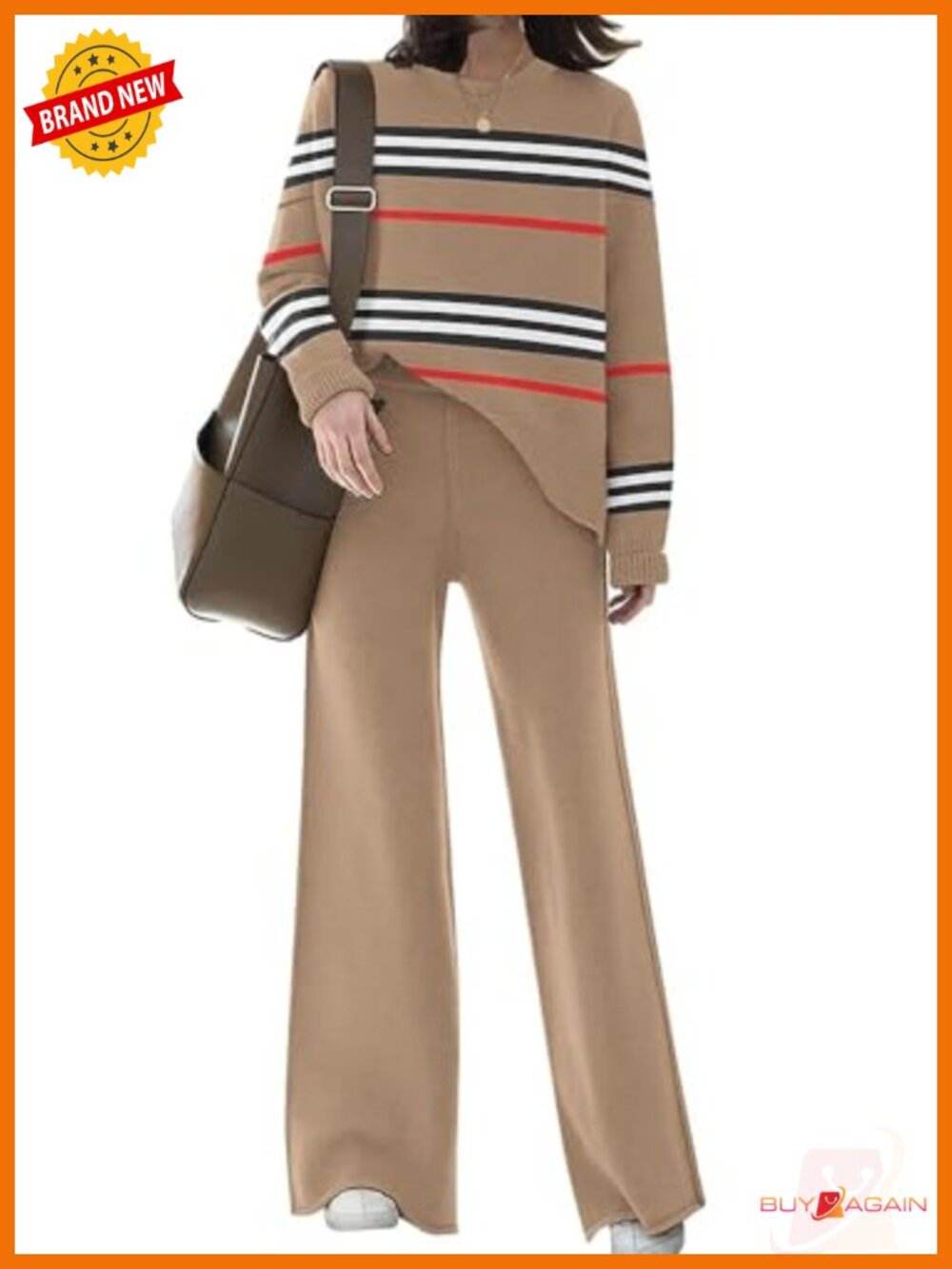 Womens 2 Piece Knit Sweater Lounge Set Crop Top Wide Leg Pants